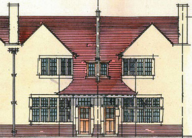 Front elevation drawing of house on Pickwick Road