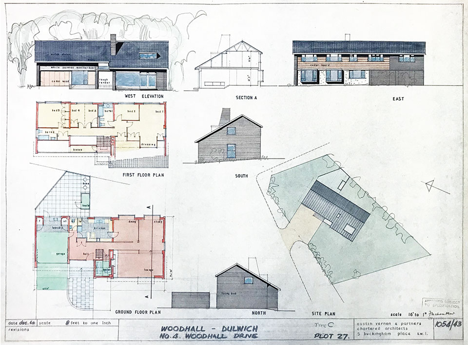 Architect's drawing for a house at Woodhall Drive from 1960 